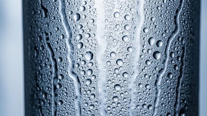 Close-up of a glass with condensation and water droplets.