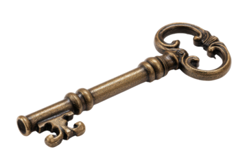 Ornate antique brass skeleton key with decorative bow and bit metal