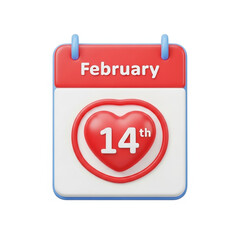 Calendar page displaying February 14th with a heart symbol