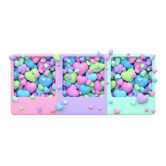 Colorful hearts in pastel boxes, a whimsical still life scene of candy and sweet treats from a top-down viewpoint