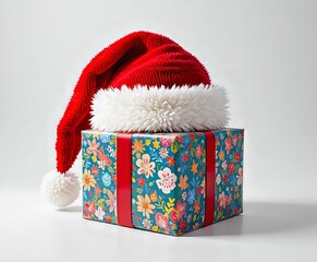 regalo bellamente envuelto con un gorro de Pap&aacute; Noel colocado encima