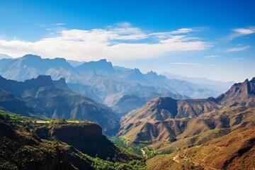 Gran canaria island mountains and a deep valley under a clear blue sky