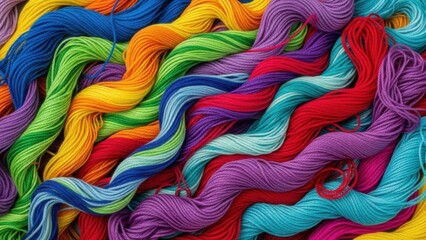 Vibrant Threads - A Colorful Display of Twisted Yarn and Textiles.