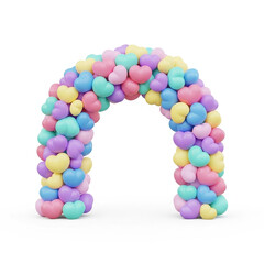 A vibrant balloon archway with pastel-colored balloons forming an arch shape, creating a festive atmosphere.