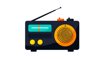 Vintage radio with antenna on transparent background