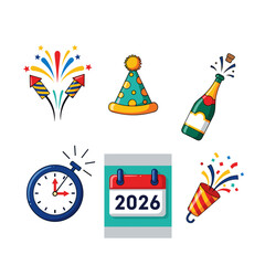 Collection of Festive Celebration Icon Set for New Year's Eve and Party Events
