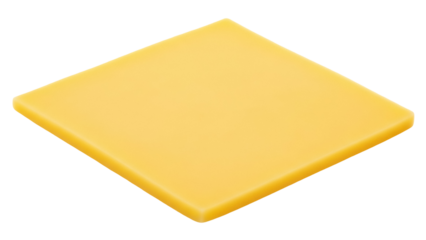 Square yellow cheese slice isolated PNG, processed cheese single on transparent background for sandwiches and burgers