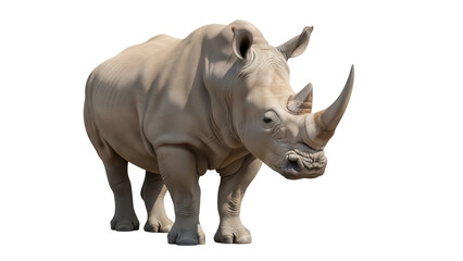 Majestic rhinoceros isolated PNG on transparent background, powerful herbivore with thick skin and prominent horns for wildlife and conservation themes © Dan