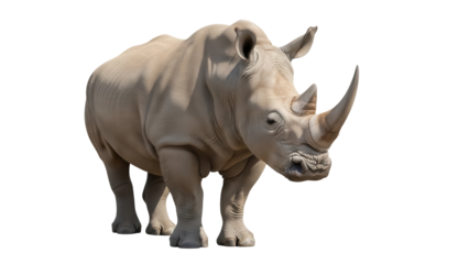Majestic rhinoceros isolated PNG on transparent background, powerful herbivore with thick skin and prominent horns for wildlife and conservation themes
