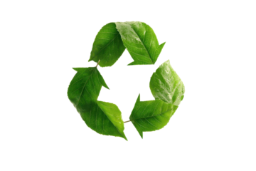 Green leaves form recycling symbol against black background leaf
