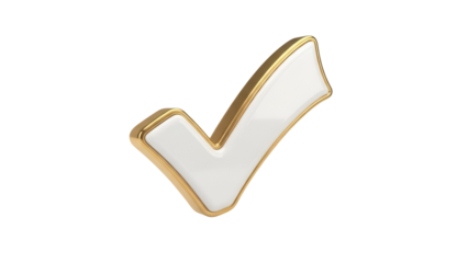 Golden check mark PNG isolated on transparent background, approval symbol for design projects and presentations, success and validation