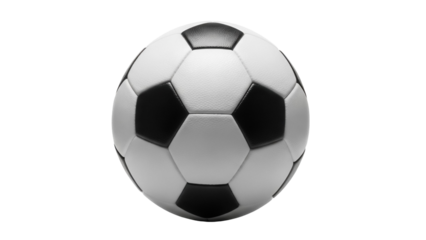 Classic black and white soccer ball PNG isolated on transparent background, traditional football equipment for sports and recreation