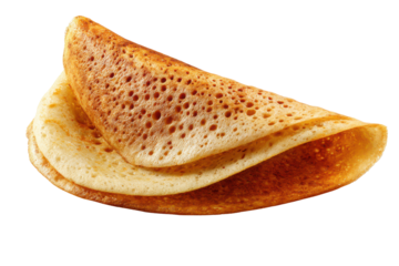 Golden brown crepe folded in half with visible air bubbles on black background pancake food