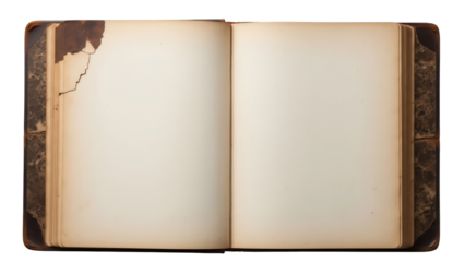 Old open book PNG isolated on transparent background, antique journal with blank pages for vintage design and historical projects