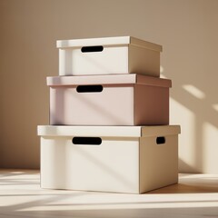 Storage Boxes Stack featuring stacked neutral storage boxes, created as a calm neutral scene for planning, productivity and home organizing visuals without distracting from main content.
