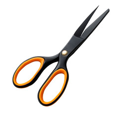 Black and orange scissors isolated on transparent background
