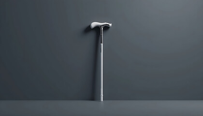 White Walking Cane with Curved Handle on Gray Background