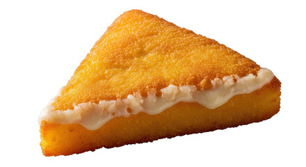 Golden cornbread triangle with white cheese filling