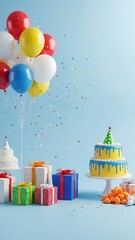 Birthday celebration with colorful balloons and presents