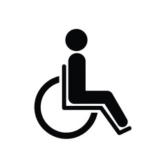 A simple black and white depiction of a person in a wheelchair commonly used as an accessibility symbol is prominently displayed