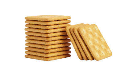 Stack of square crackers PNG isolated on transparent background, crispy baked snack for healthy eating and savory appetizers