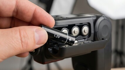 Hand Inserting AA Batteries into Electronic Device