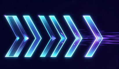 Neon arrows glow in dark space, trailing geometric particles and digital energy. Futuristic motion design.