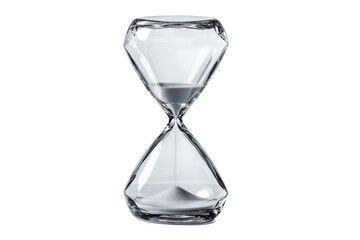 Clear glass hourglass with white sand against a black background time timer