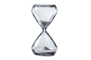 Clear glass hourglass with white sand against a black background time timer