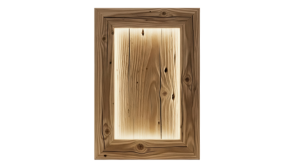 Rustic wooden frame isolated PNG on transparent background, natural wood texture with knots and grain for decoration and design projects
