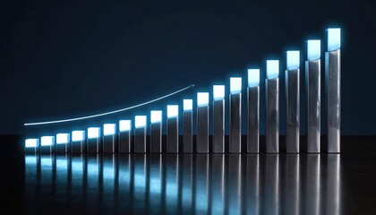 A visually compelling upward trend visualized by a series of glowing bars. The image depicts a business or financial concept