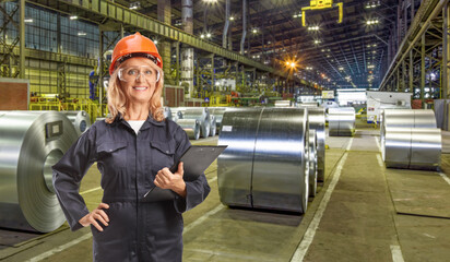 Professional woman working in a steel factory