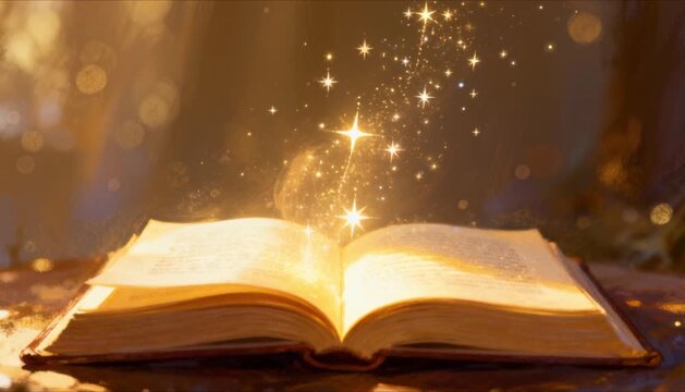 open book with magical light and sparkling stars rising from pages perfect for international day of education