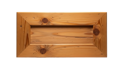 Wooden drawer front isolated PNG, natural pine wood texture with knots on transparent background, rustic furniture detail for carpentry projects