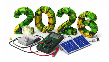 Electricity and technology concept with 2023 numbers made of wires