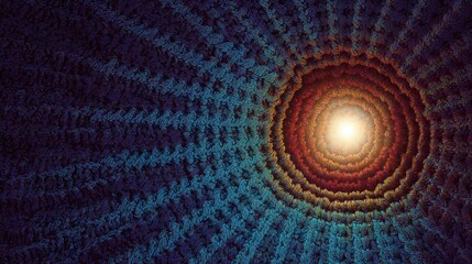 Abstract Digital Artwork of Concentric Circles Radiant Light and Dark Blue Background