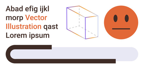 Graphic design, user interface concepts, emotional expression, geometric designs, progress tracking, visual communication. Sad face, cube illustration and bar element. Graphic design and user
