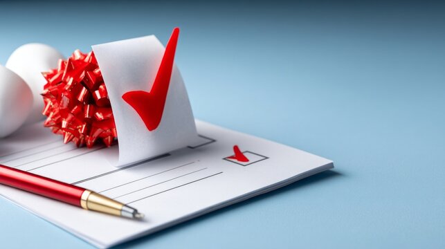 Corporate Compliance Checklist Document with Red Checkmark on Blue Background - Powered by Adobe