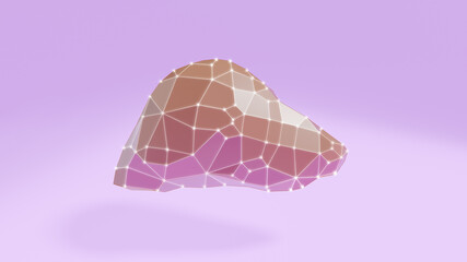 Abstract Geometric Representation of Liver: A Low-Poly Mesh Design in Soft Pink and Purple Tones Against Lavender Background.
