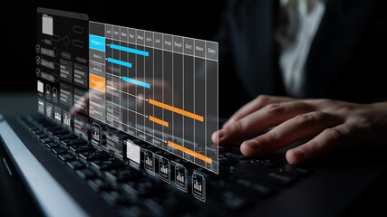 Project tracking system with Gantt chart and workflow elements for business scheduling and task...