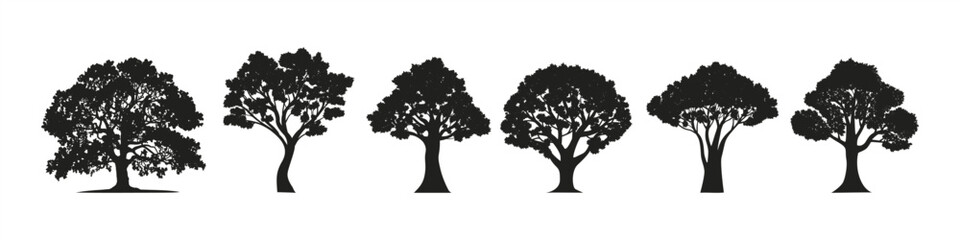 Obraz premium Beautiful set of vector tree silhouette icons illustrations for design.