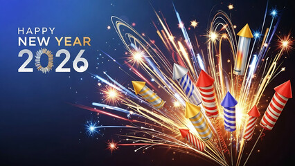 Vibrant fireworks explode in the night sky celebrating the start of a new year