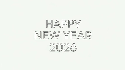Fototapeta premium Happy new year 2026 greeting card with minimalist design and outline text on light background