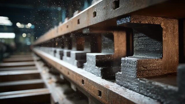 Industrial medium shot capturing the precise alignment of composite baffle plates used for guiding iron flow with enhanced durability in a modern foundry.