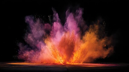 Colorful Powder Explosion on Black Background with Dynamic Particles and Vibrant Pigments in Studio Lighting