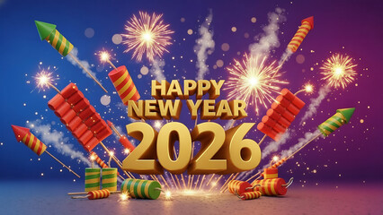 Vibrant New Year's Celebration with Fireworks and Sparklers in a Dark Background