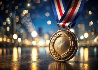 Double Exposure Gold Medal Victory: Elegant Texture & Ribbon