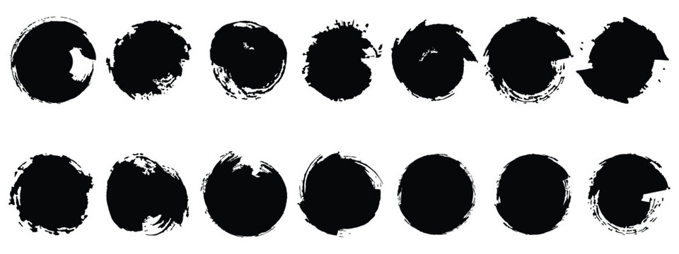 Set of black grunge circles shapes on a white background. Grunge round shapes.Japanese and chinese calligraphy round shapes. black stamp vector.