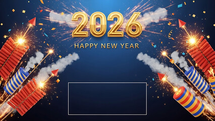 Vibrant fireworks illuminate the night sky as the year 2026 begins with joy and celebration