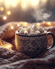 Cozy mug of hot chocolate with marshmallows.